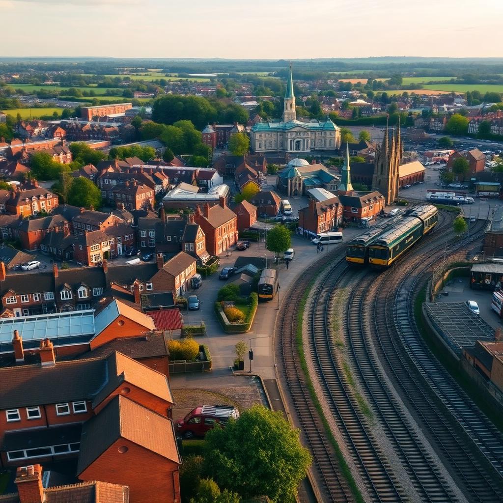 Aerial view of Crewe, Cheshire — Victorian railway town and rail junction