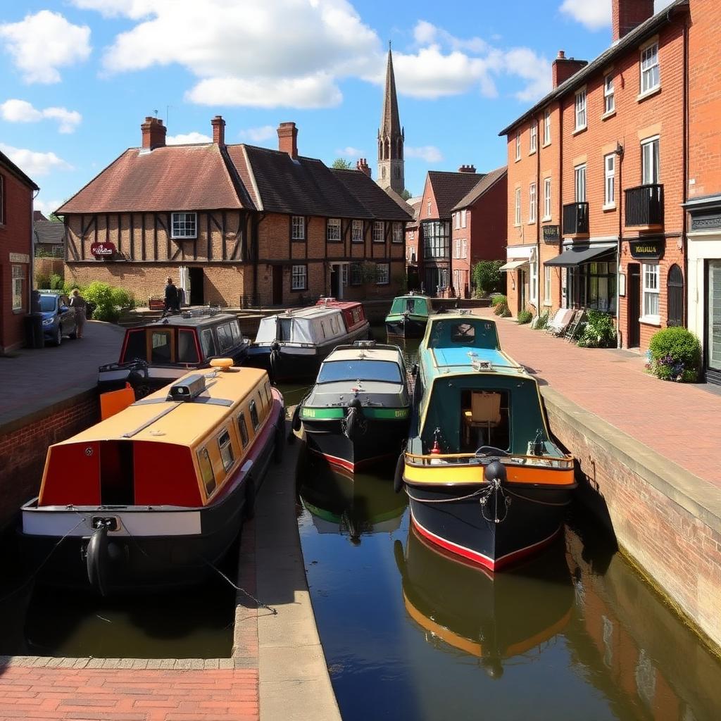 Narrowboats moored on the Trent & Mersey Canal in Middlewich, Cheshire